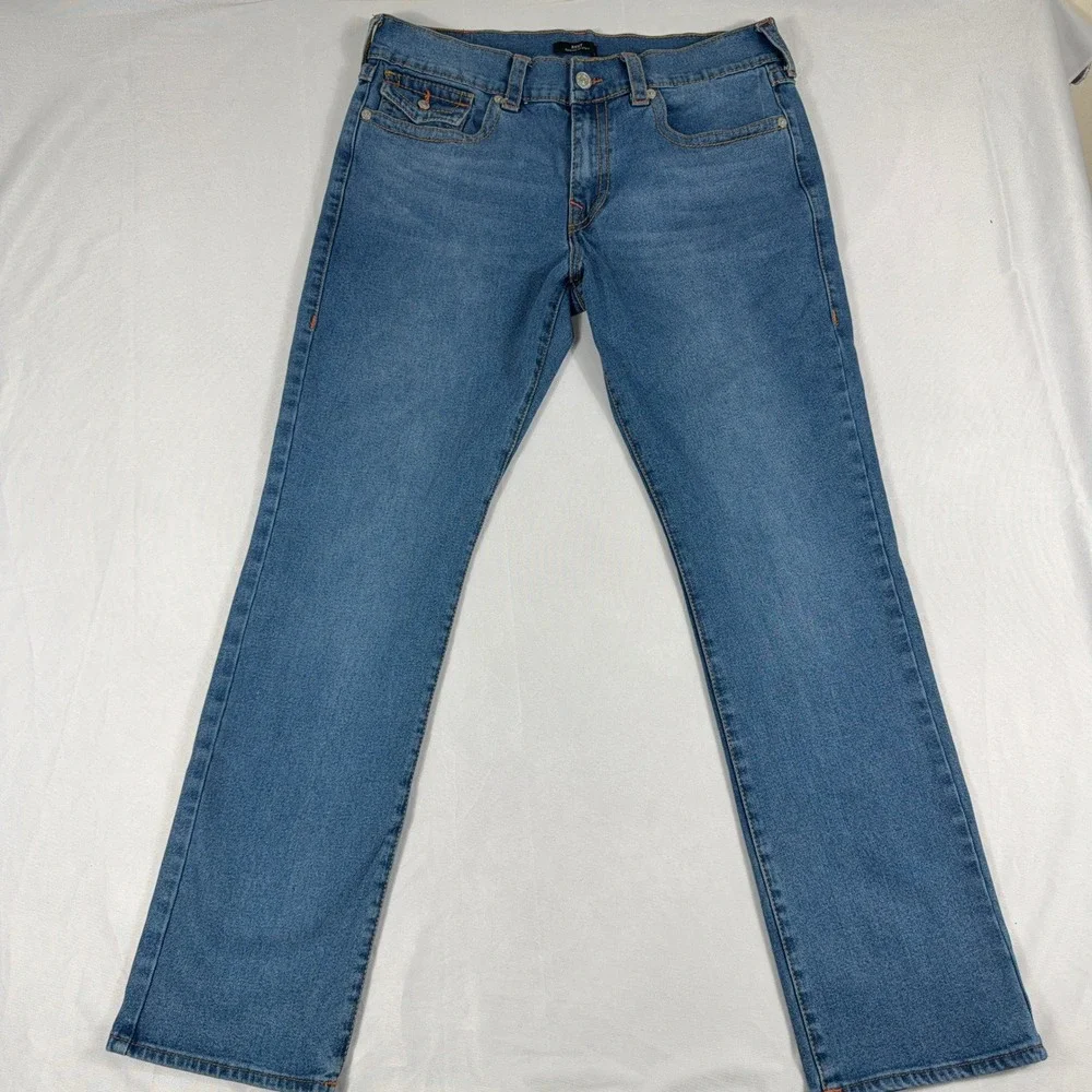True Religion Ricky Big‎ T Straight Leg Jeans Flap Pockets Size 36 Blue Denim